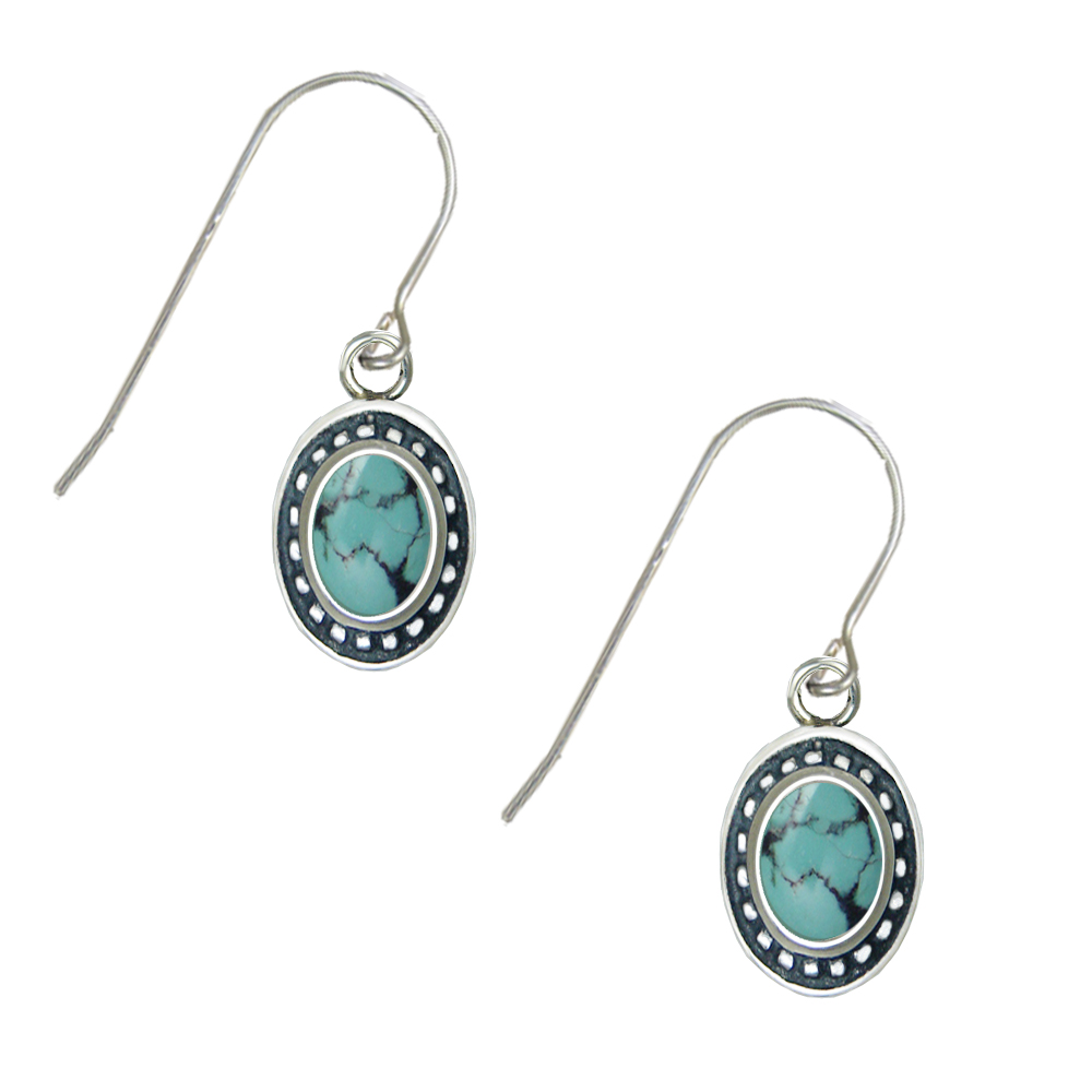 Sterling Silver Chinese Turquoise Gemstone Drop Dangle Earrings